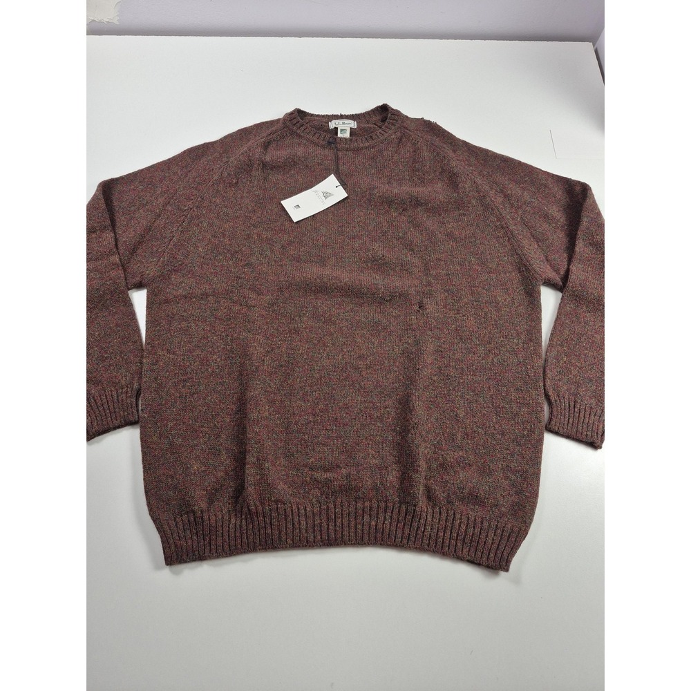 VTG L.L.Bean Sweater Mens 2XLT Brown 100% Wool Crewneck Knit Pullover FLAW